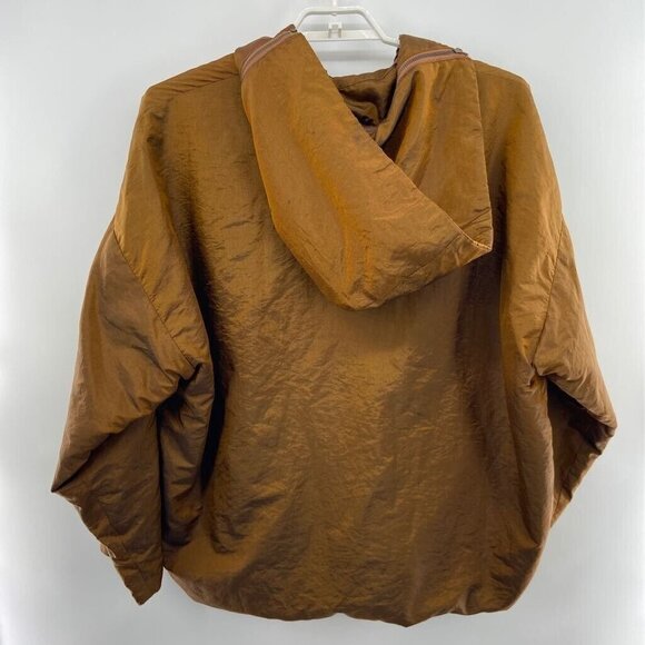 Express Womens Windbreaker Jacket Brown Zip Up Hooded Water Resistant Vintage M - Picture 3 of 8